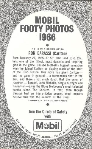 1966 Mobil Footy Photos VFL #2 Ron Barassi Back